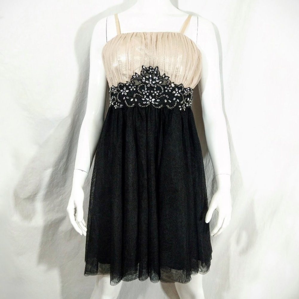 Champagne & Black Embellished Formal Dress EUC